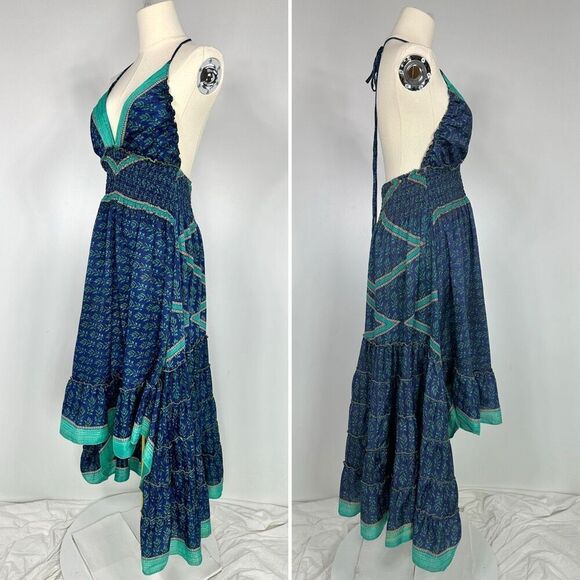 Y2K MT Collection Silk Blend Peacock Dress OS Boho Fairy Beachy Whimsygoth - Picture 6 of 12
